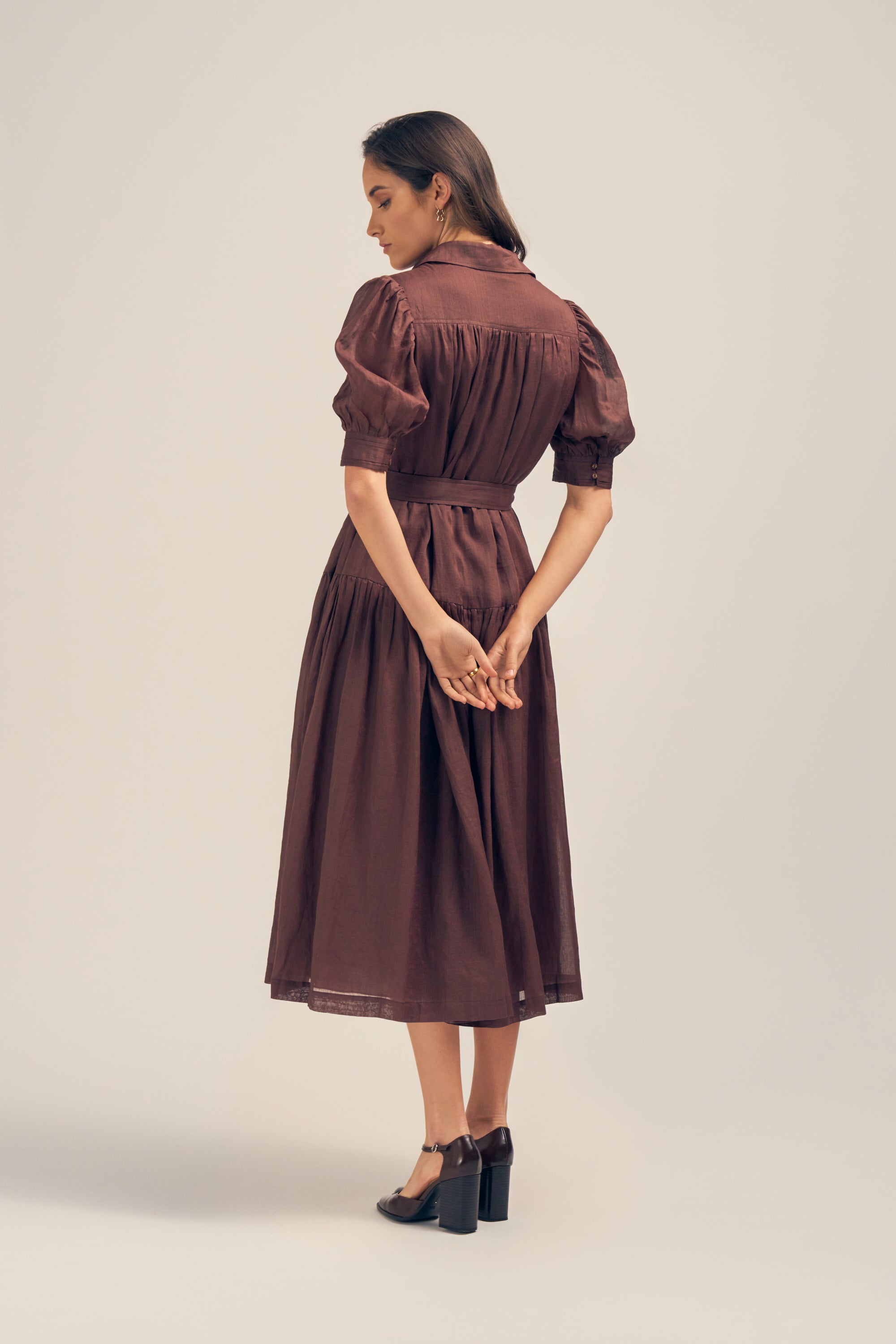 Faye Midi Shirt Dress Ramie Raisin Back