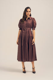 Faye Midi Shirt Dress Ramie Raisin Front
