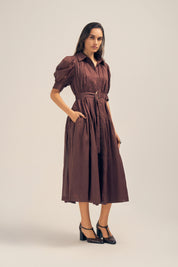 Faye Midi Shirt Dress Ramie Raisin Side