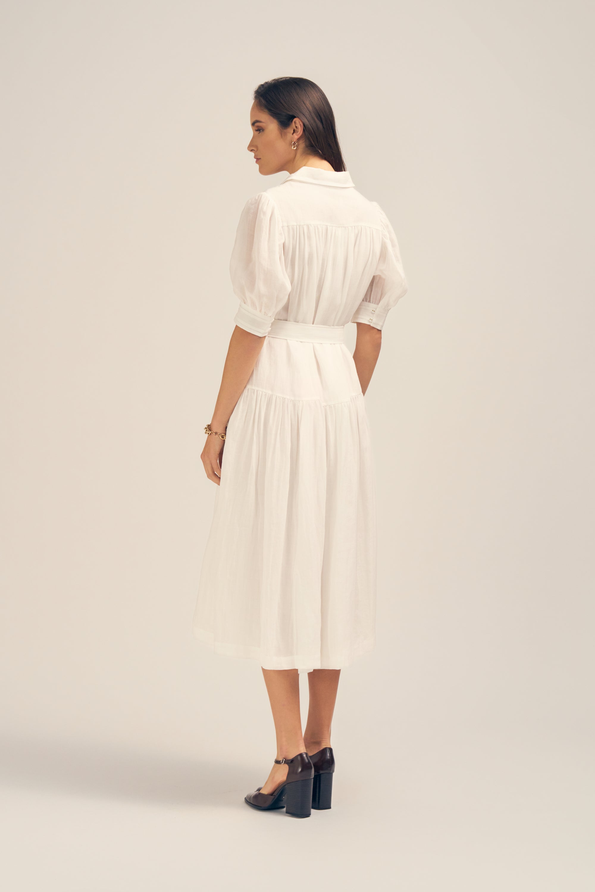 Faye Midi Shirt Dress Ramie White Back