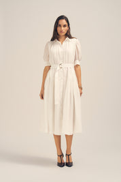 Faye Midi Shirt Dress Ramie White Front