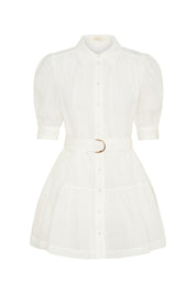 Faye Mini White Ramie Shirt Dress 
