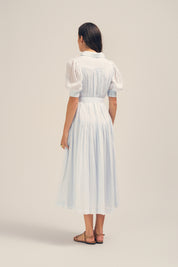 Faye Powder Blue Ramie Midi Shirt Dress Back