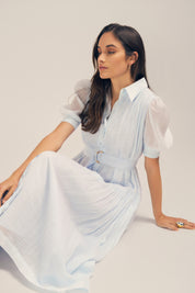 Faye Powder Blue Ramie Midi Shirt Dress Editorial
