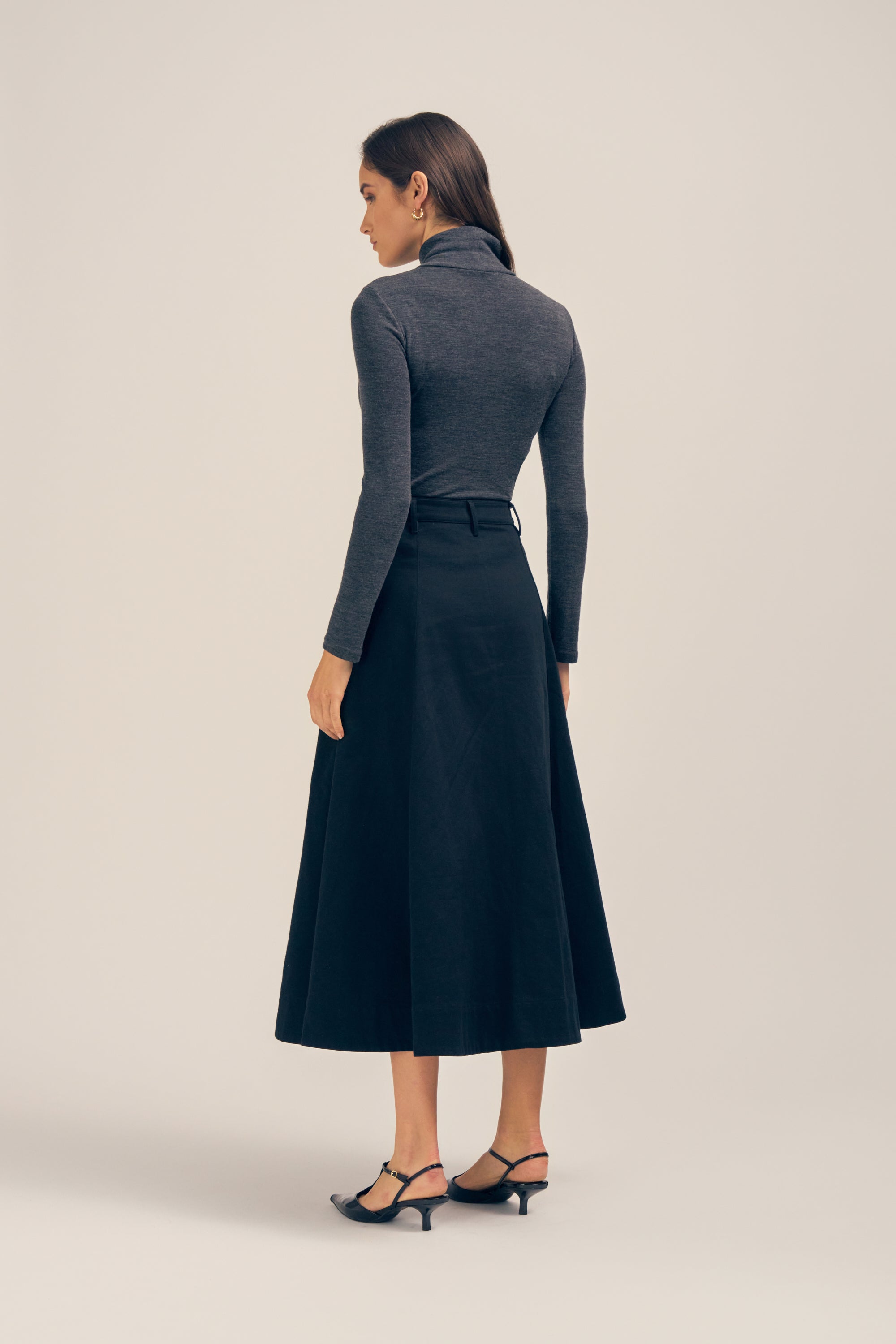 Florence Twill Denim Black Midi Skirt Back