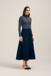 Florence Twill Denim Black Midi Skirt Side