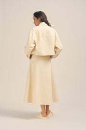 Florence Twill Denim Cream Midi Skirt Back