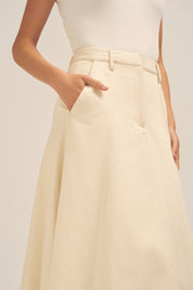 Florence Twill Denim Cream Midi Skirt Pocket