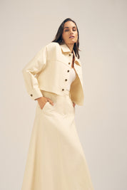 Florence Twill Denim Cream Midi Skirt and Cropped Jacket