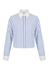 Caprice Cropped Shirt - Fog Blue Stripe