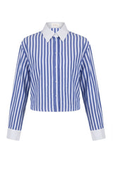 Caprice Cropped Shirt - Blue Stripe