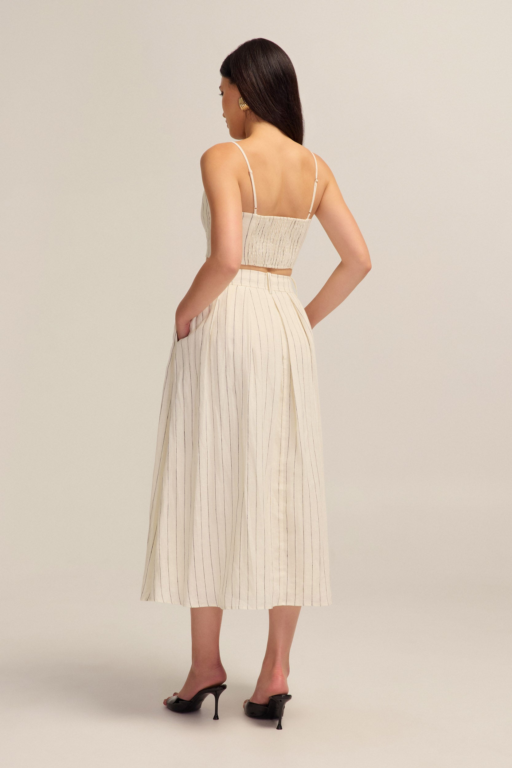 Isla Linen White and Black Stripe Crop Top