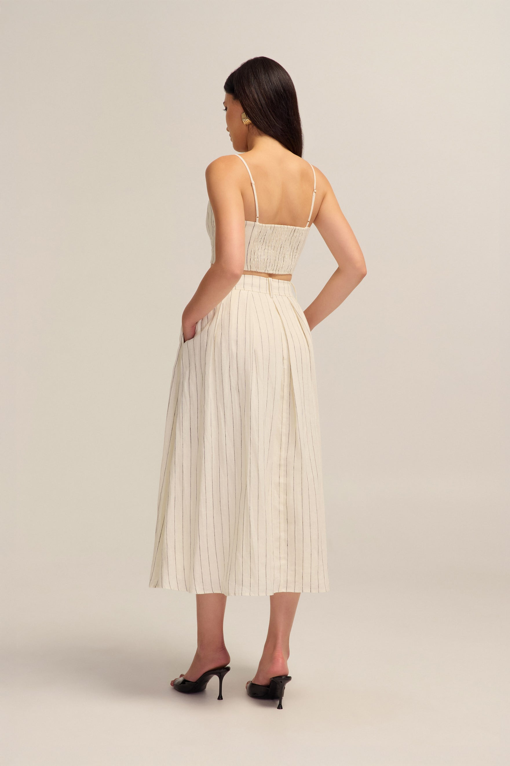 Isla Linen White and Black Stripe Crop Top