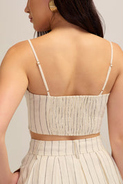 Isla Linen White and Black Stripe Crop Top