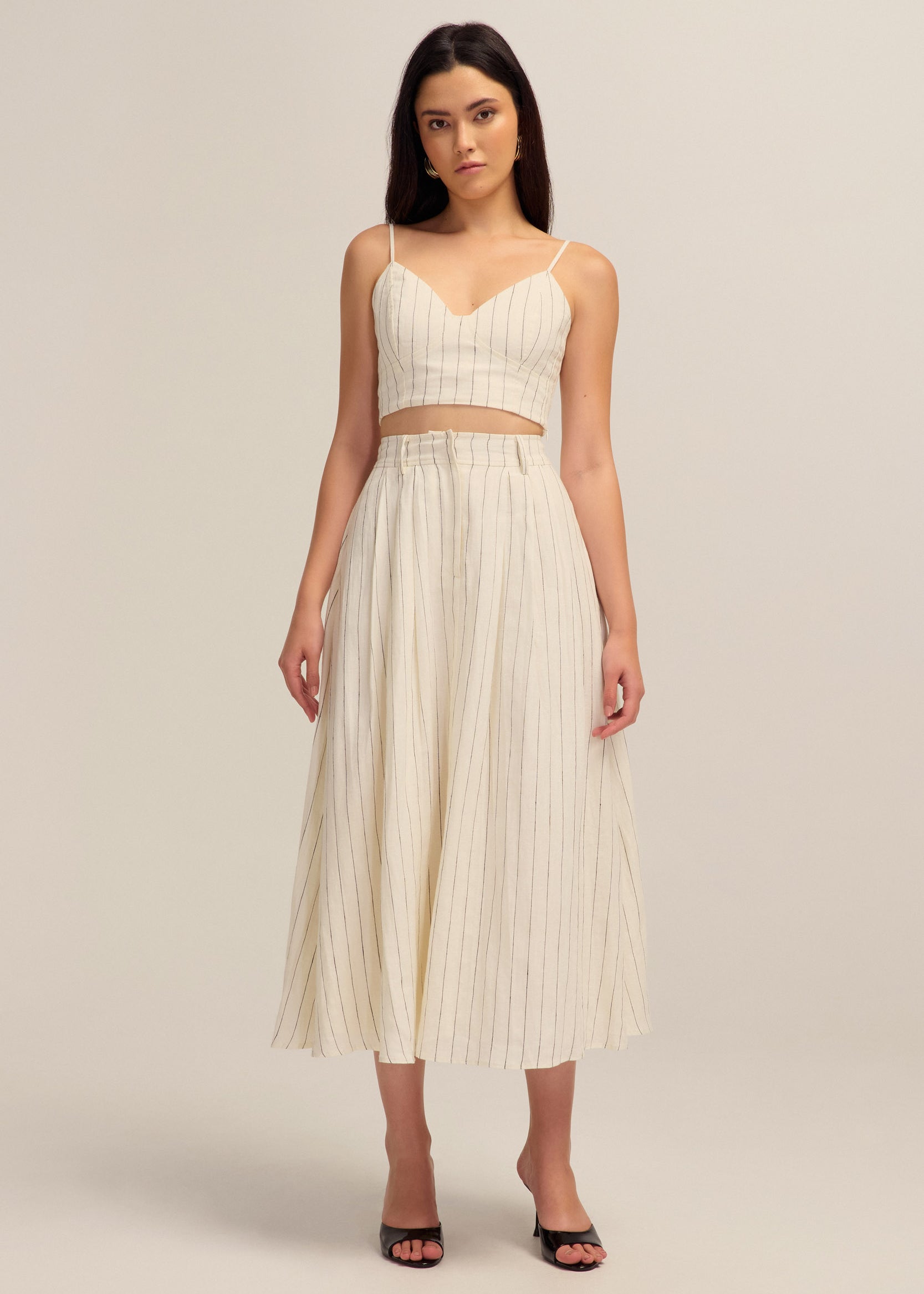 Isla Linen White and Black Stripe Crop Top