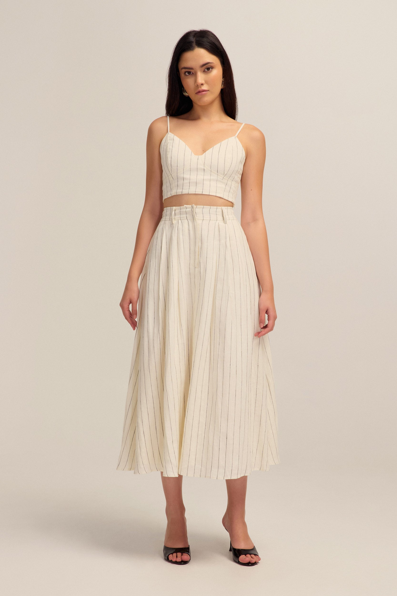 Isla Linen White and Black Stripe Crop Top