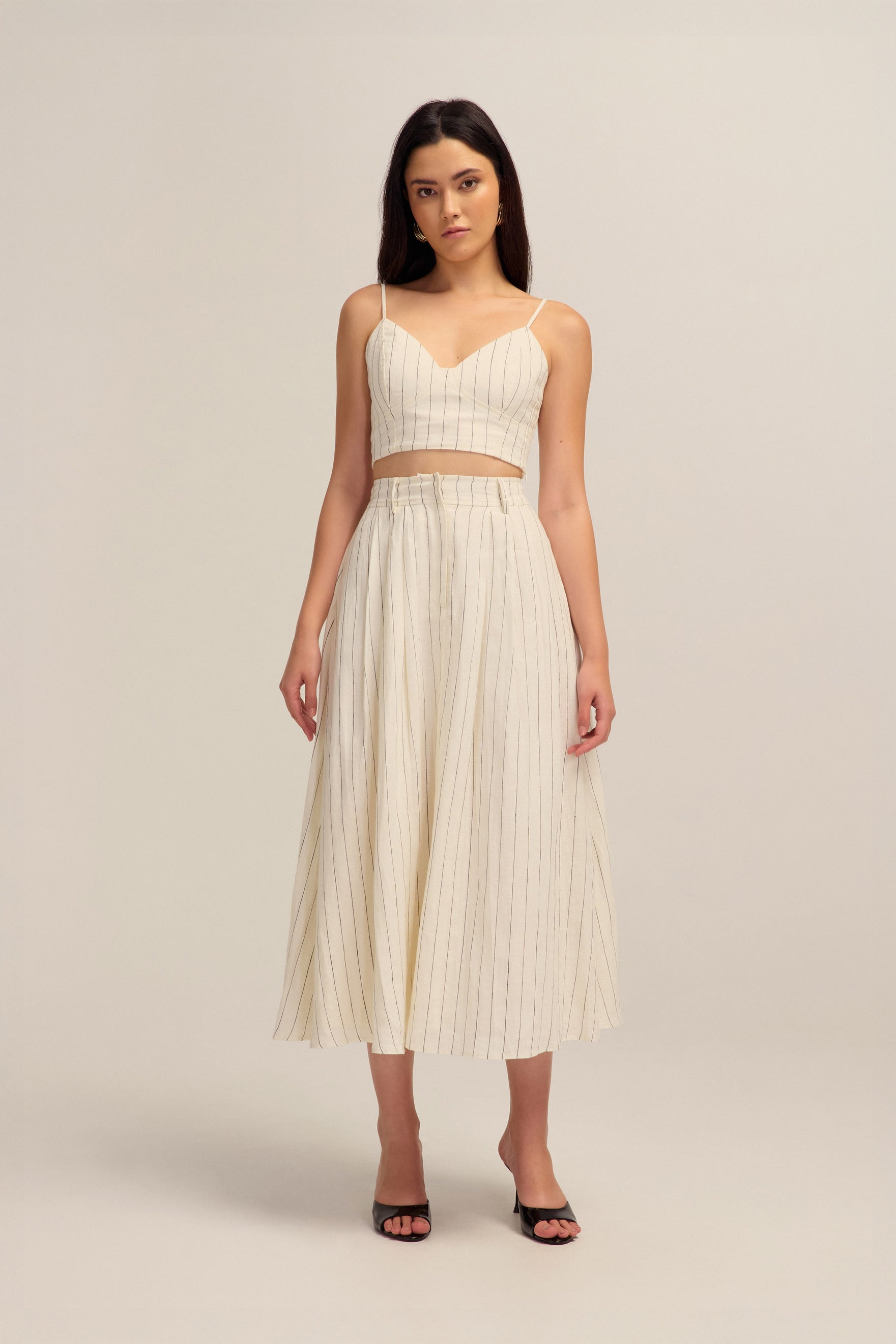 Isla Linen White and Black Stripe Crop Top