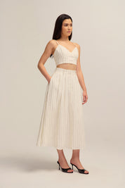 Isla Linen White and Black Stripe Crop Top