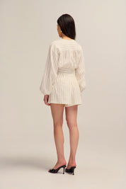 Jovanna Linen White and Black Stripe Top