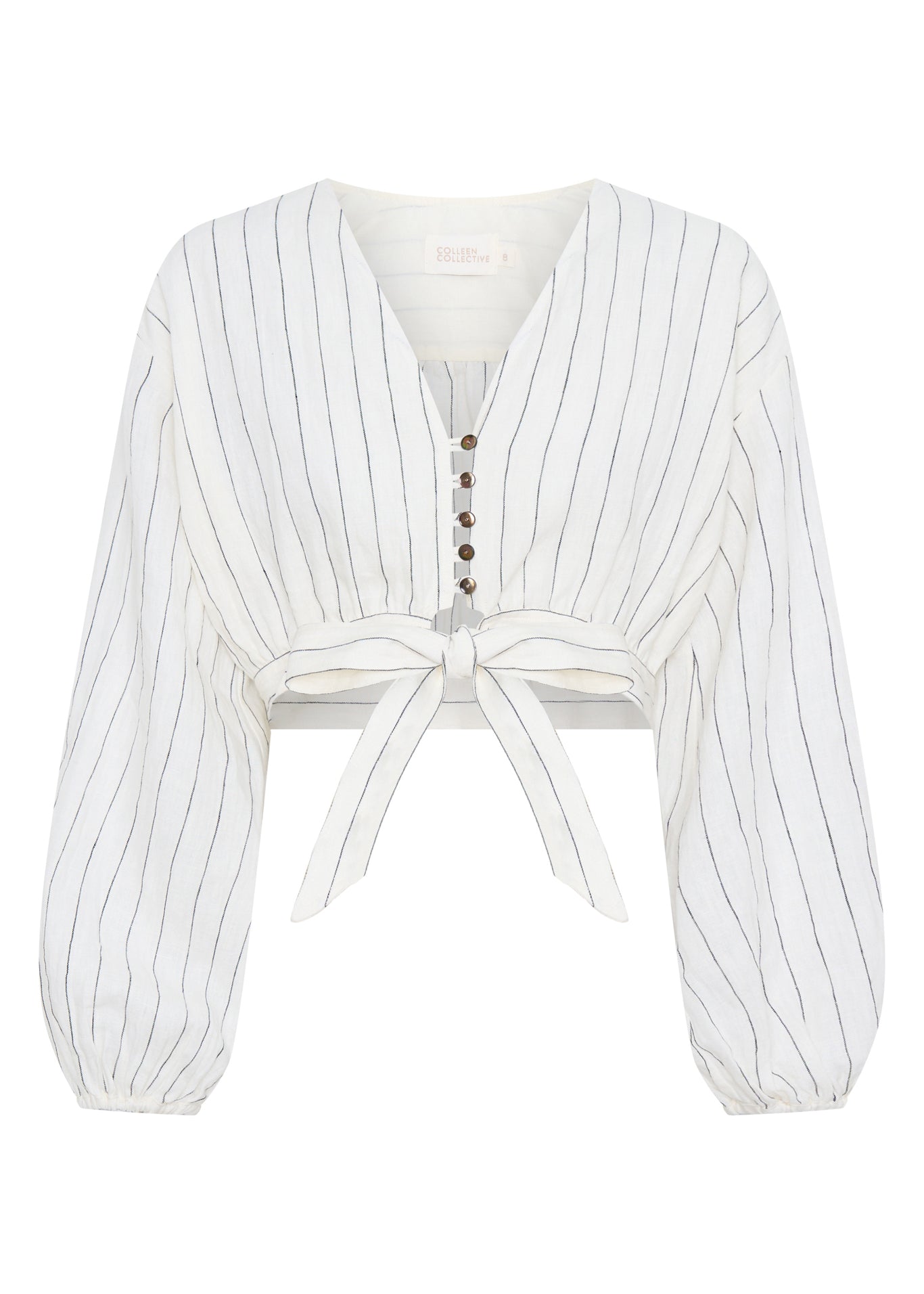 Jovanna Linen White and Black Stripe Top