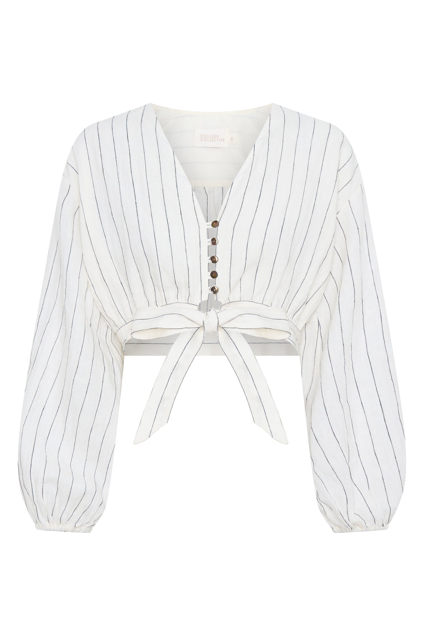 Jovanna Linen White and Black Stripe Top