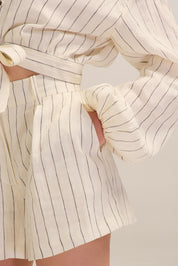 Jovanna Linen White and Black Stripe Top Sleeve