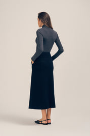 Kallan Merino Wool Turtleneck Top Dark Grey Marle Back