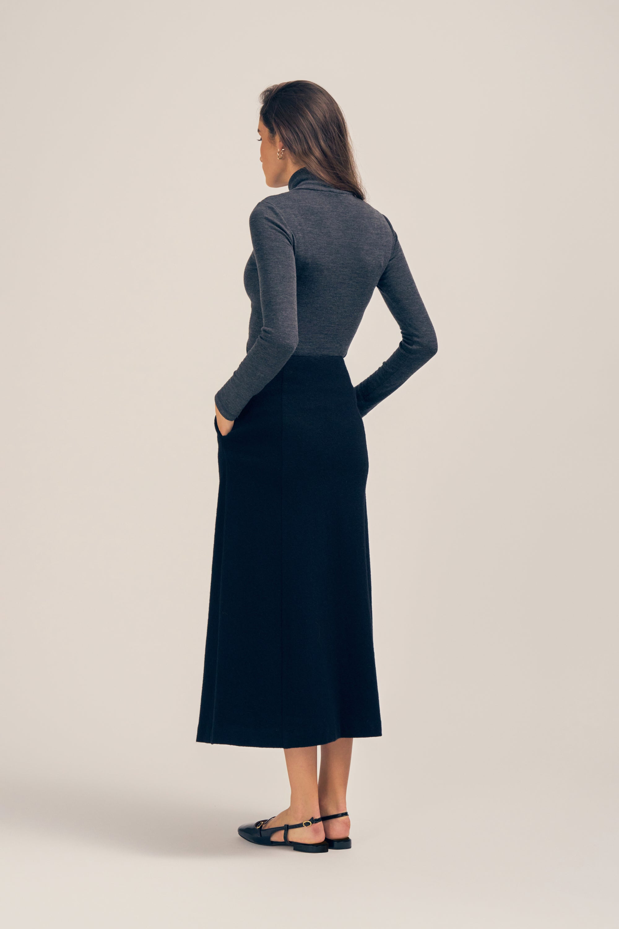 Kallan Merino Wool Turtleneck Top Dark Grey Marle Back