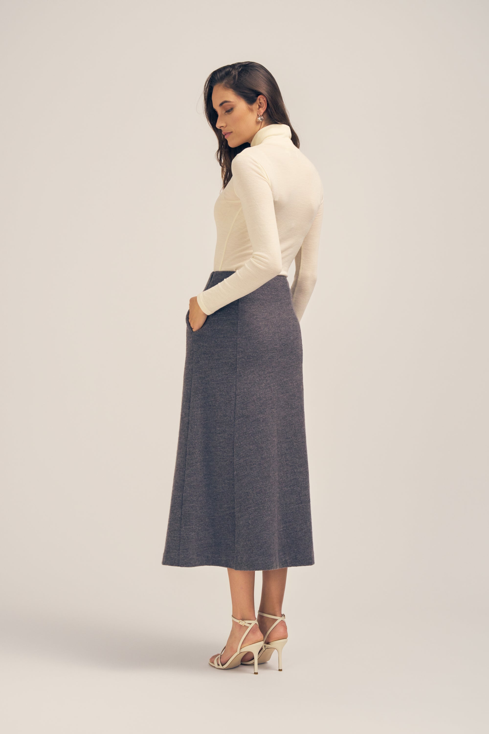 Kallan Merino Wool Turtleneck Top Ivory Back