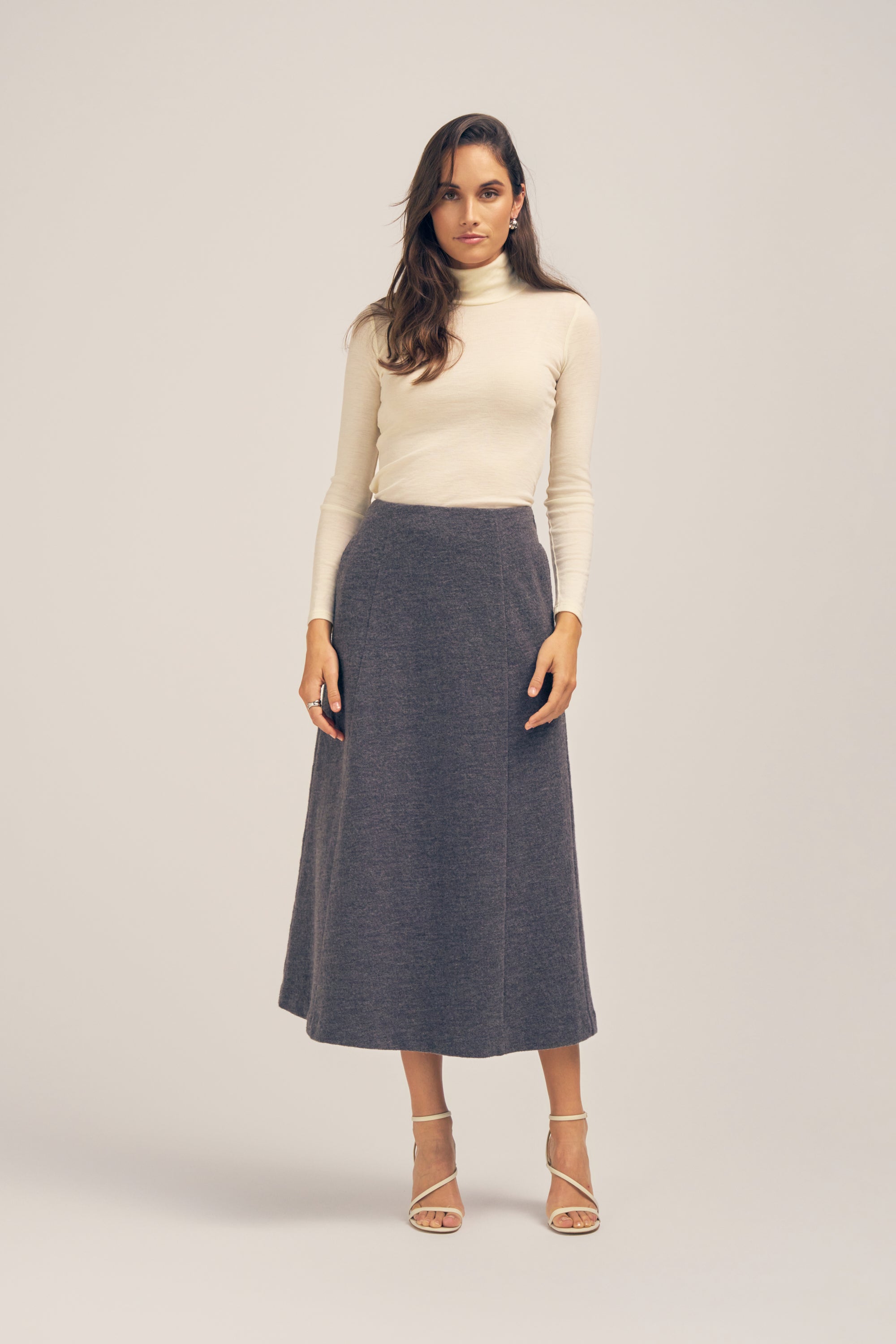 Kallan Merino Wool Turtleneck Top Ivory Front