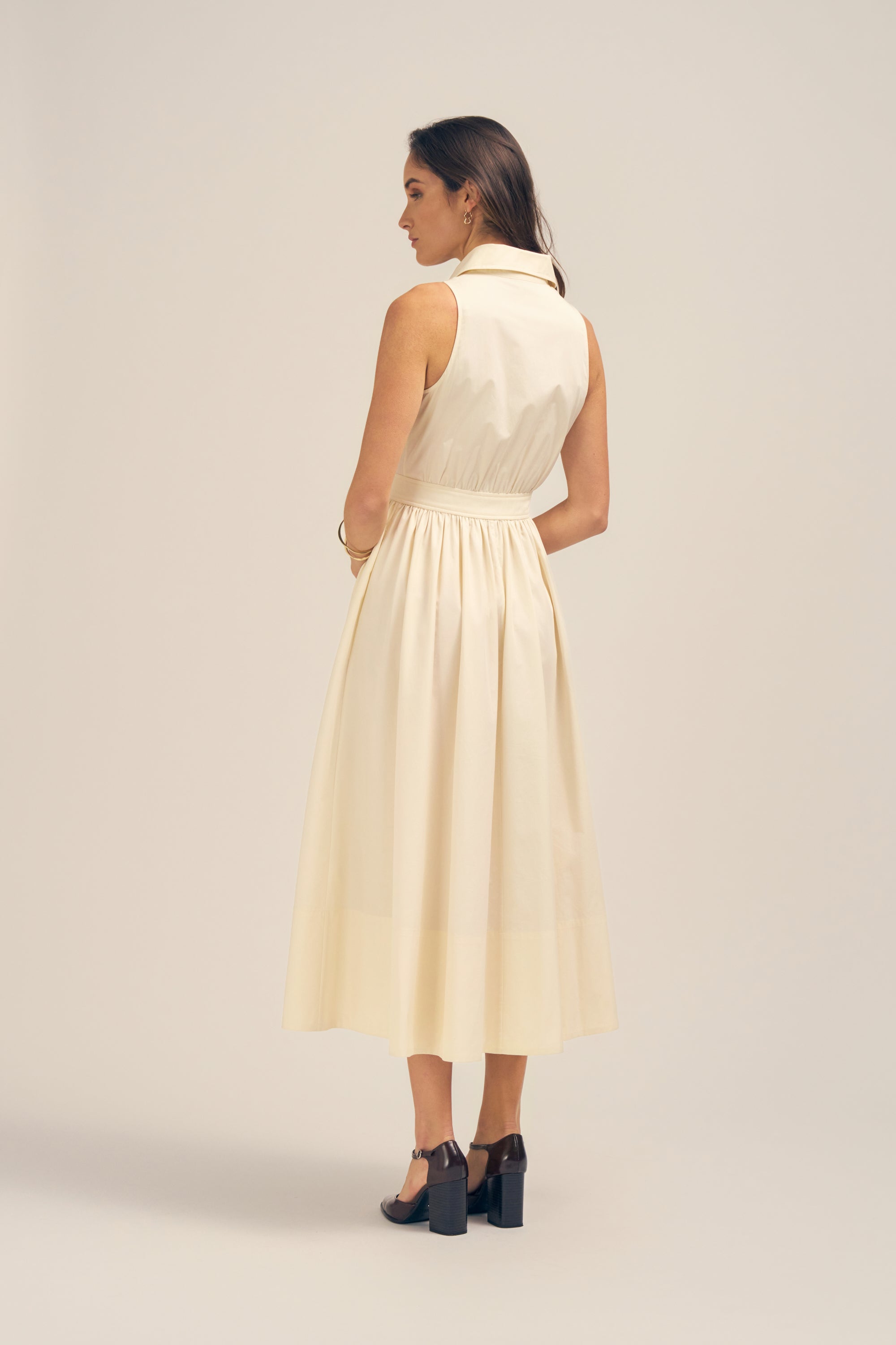 Lillian Cream Cotton Midi Shirt Dress Back
