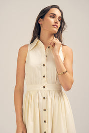Lillian Cream Cotton Midi Shirt Dress Close Up