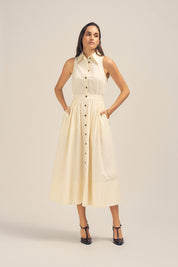Lillian Cream Cotton Midi Shirt Dress Front