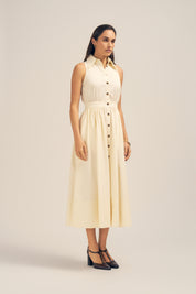 Lillian Cream Cotton Midi Shirt Dress Side