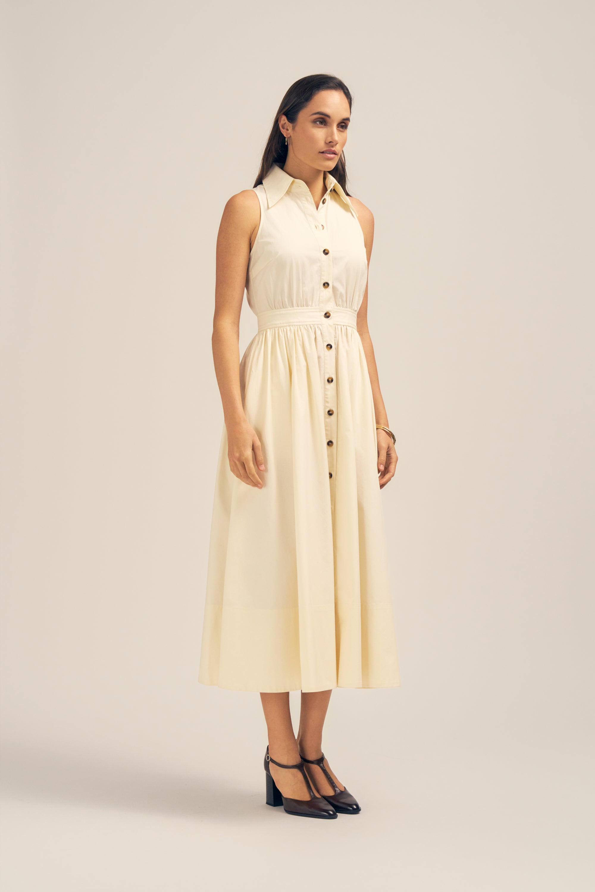 Lillian Cream Cotton Midi Shirt Dress Side