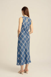 Lumina Linen Midi Dress - Classic Blue Plaid
