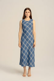 Lumina Linen Midi Dress - Classic Blue Plaid