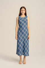 Lumina Linen Midi Dress - Classic Blue Plaid