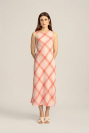 Lumina Linen Midi Dress - Strawberry Plaid