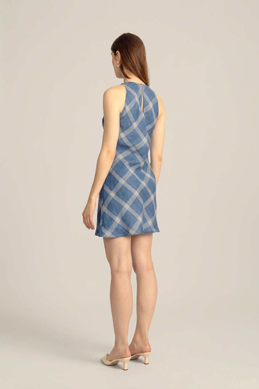 Lumina Linen Mini Dress - Classic Blue Plaid