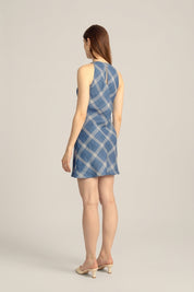 Lumina Linen Mini Dress - Classic Blue Plaid