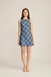Lumina Linen Mini Dress - Classic Blue Plaid