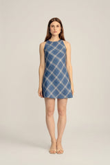 Lumina Linen Mini Dress - Classic Blue Plaid