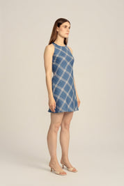 Lumina Linen Mini Dress - Classic Blue Plaid