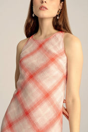 Lumina Linen Mini Dress - Strawberry Plaid