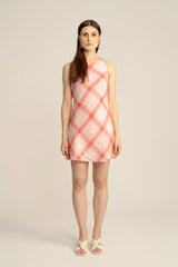 Lumina Linen Mini Dress - Strawberry Plaid