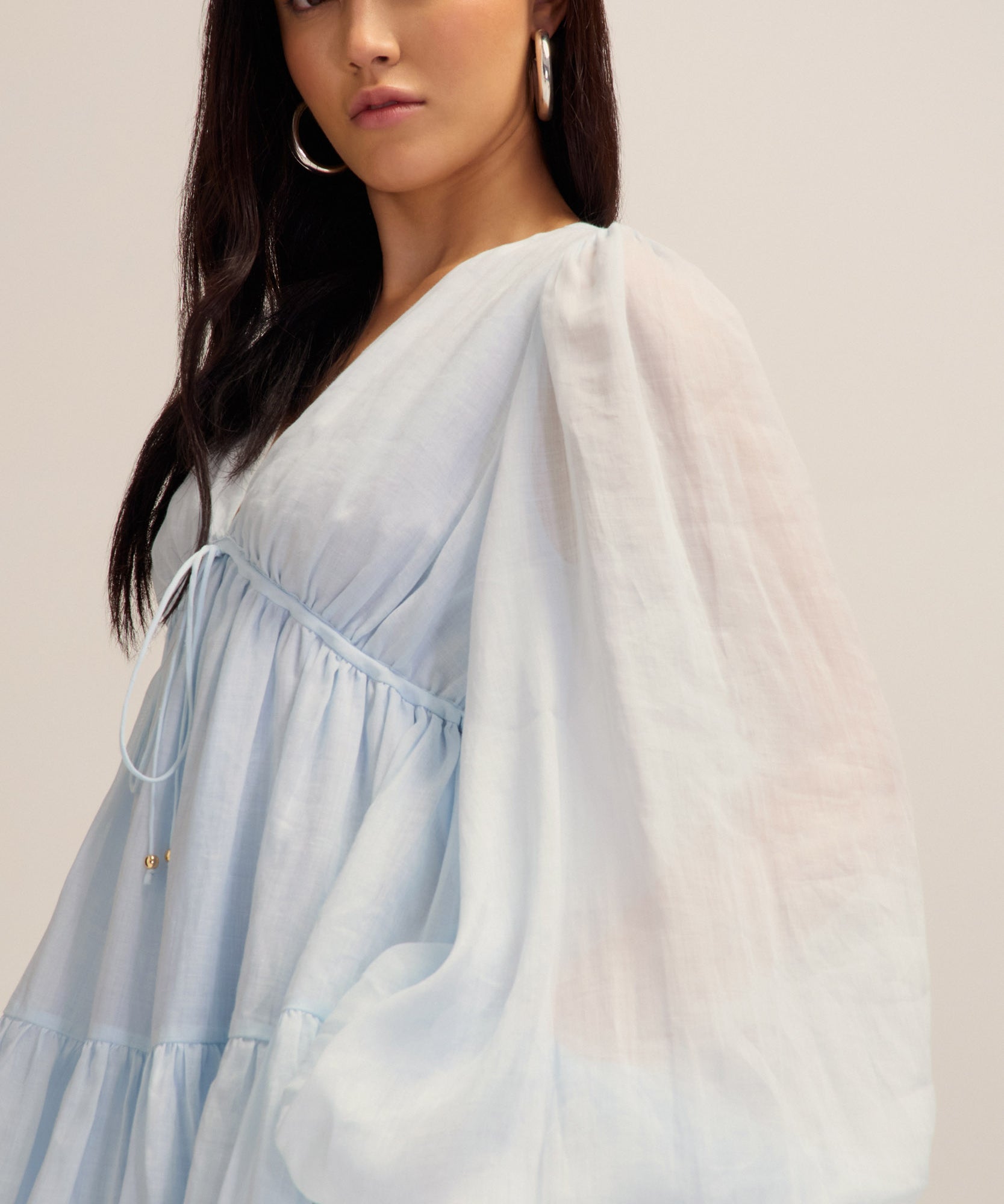 Petal Mini Ramie Light Blue Dress Sleeve