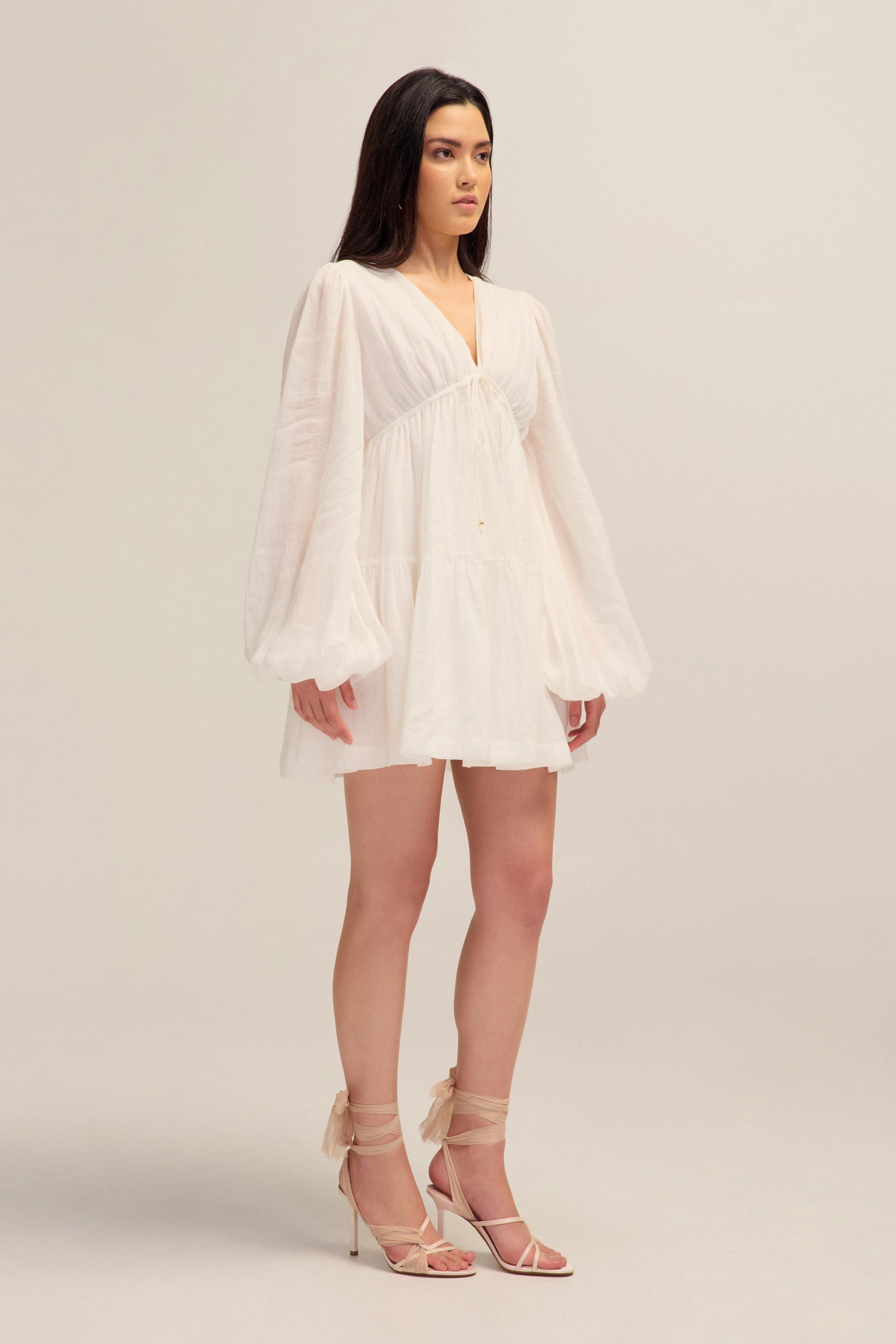 Petal Mini Ramie White Dress