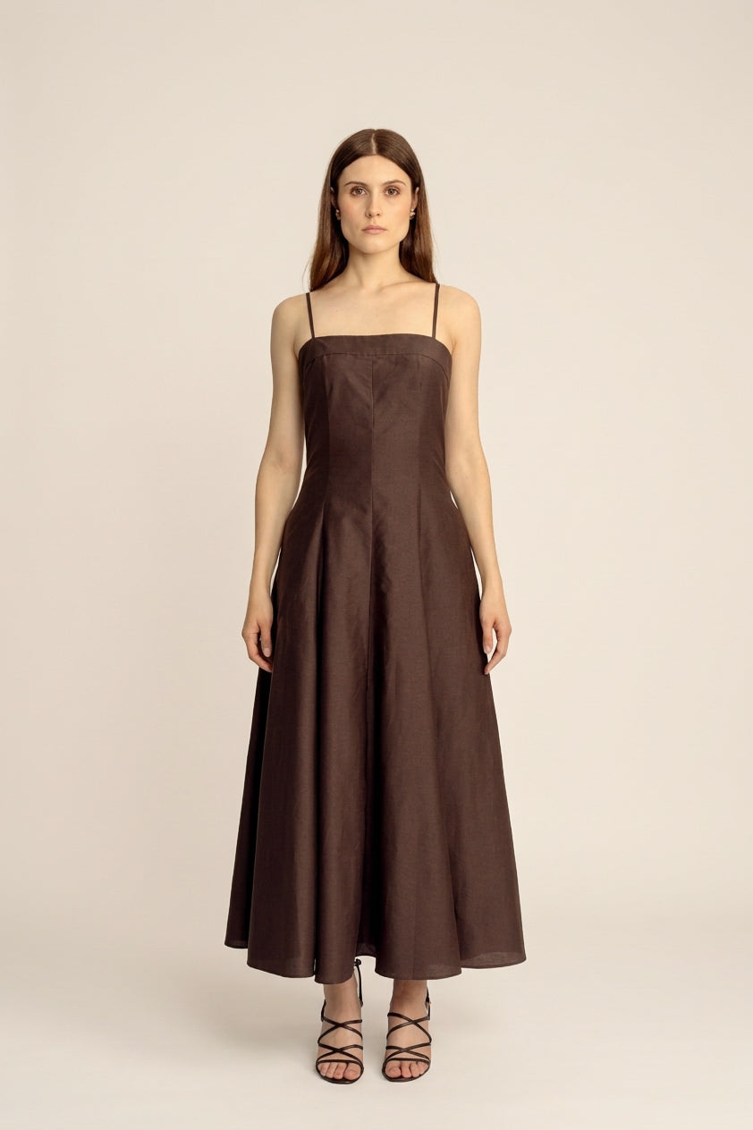 Reverie Silk Cotton Maxi Dress - Espresso