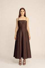 Reverie Silk Cotton Maxi Dress - Espresso